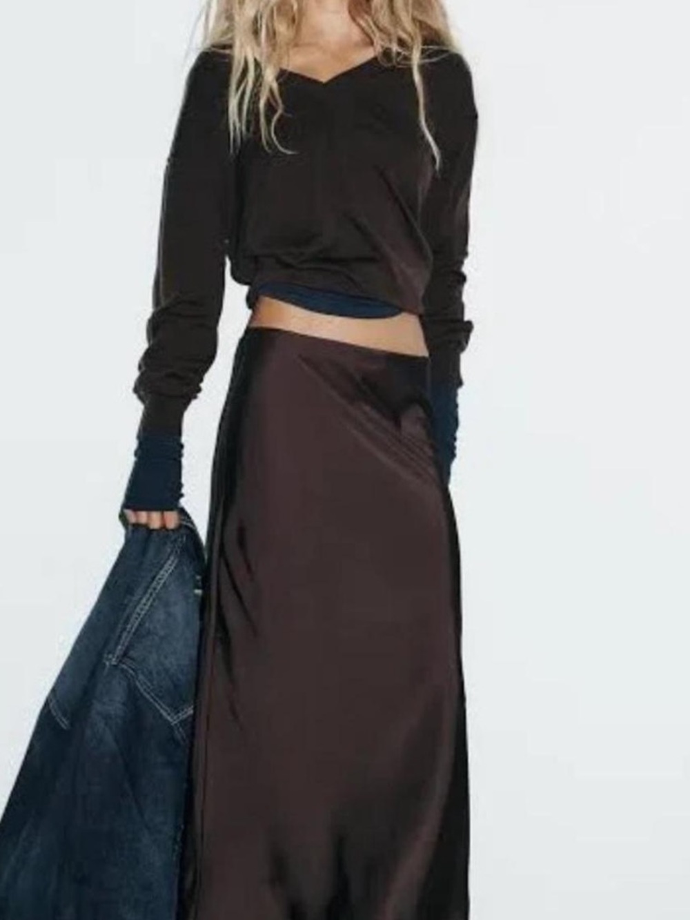 Zara Satin Maxi Slip Skirt in Dark Chocolate - Picture 2 of 6